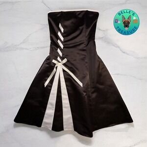 Vtg GUNNE SAX Size 1/2 80-90's Strapless Homecoming Dress Fit & Flare Satin Bows